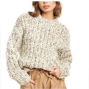 Theory Cream and Brown Knit Sweater